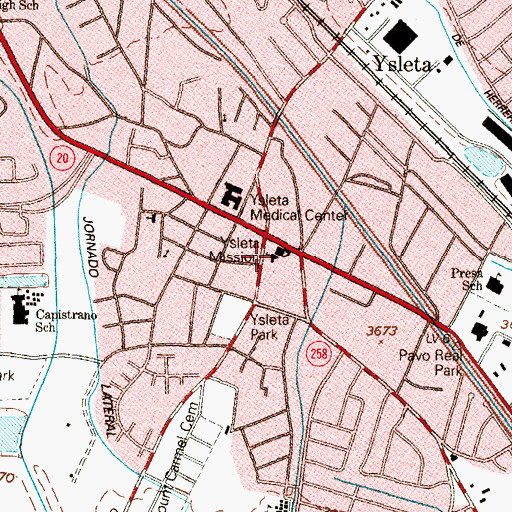 Topographic Map of Ysleta Mission, TX