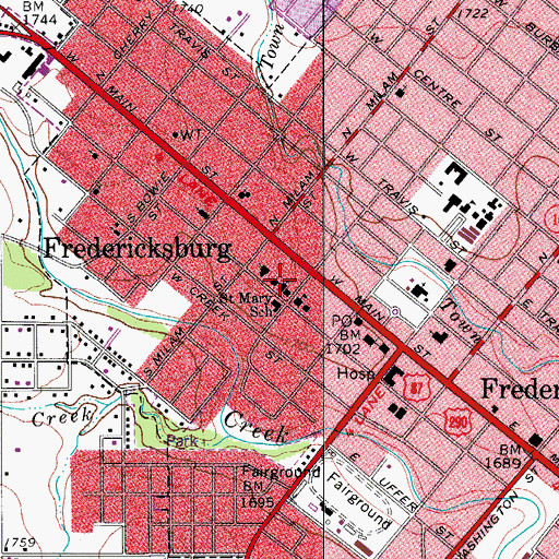 Topographic Map of Saint Marys Catholic Church, TX