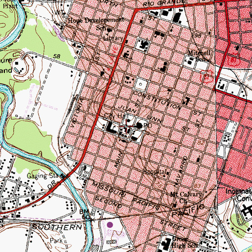 Topographic Map of Saint Marys Catholic Church, TX