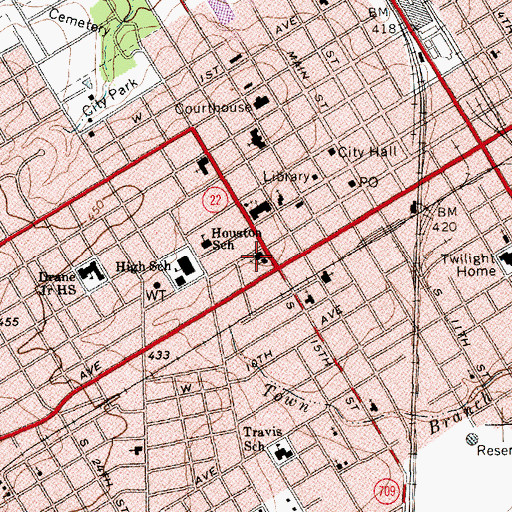 Topographic Map of Temple Beth-El, TX