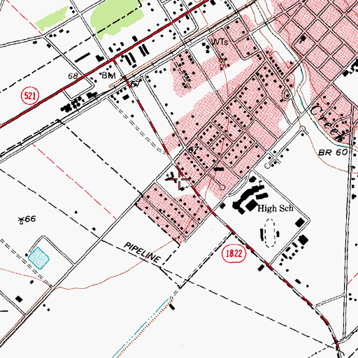 Topographic Map of Texana Presbyterian Church, TX