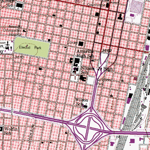 Topographic Map of Polk Street Methodist Church, TX