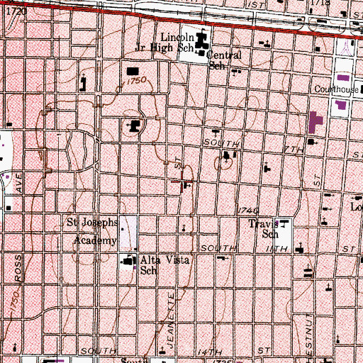 Topographic Map of Sacred Heart Catholic Church, TX