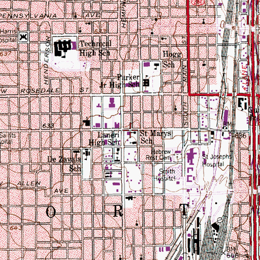 Topographic Map of Saint Mary of the Assumption Church, TX