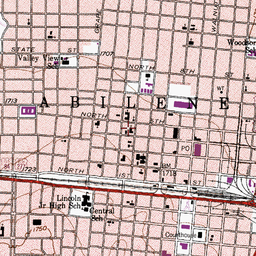 Topographic Map of First Presbyterian Church, TX