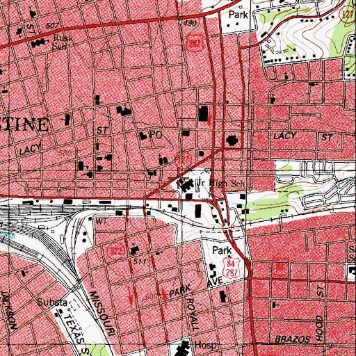 Topographic Map of First Presbyterian Church, TX