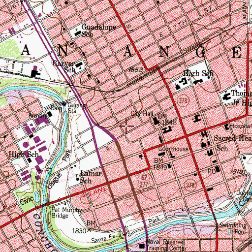 Topographic Map of First Presbyterian Church, TX