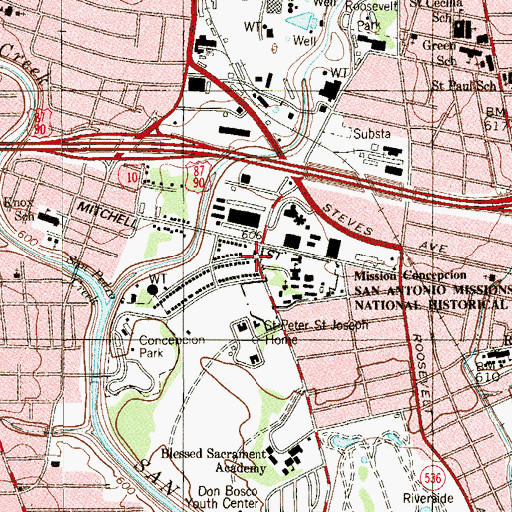 Topographic Map of Mission Concepcion, TX