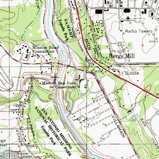 Topographic Map of Mission San Juan Capistrano, TX