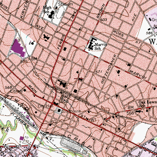 Topographic Map of Central Presbyterian Church, TX