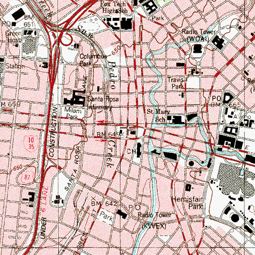 Topographic Map of Church of Nuestra Senora de la Candelaria y Guadalupe, TX