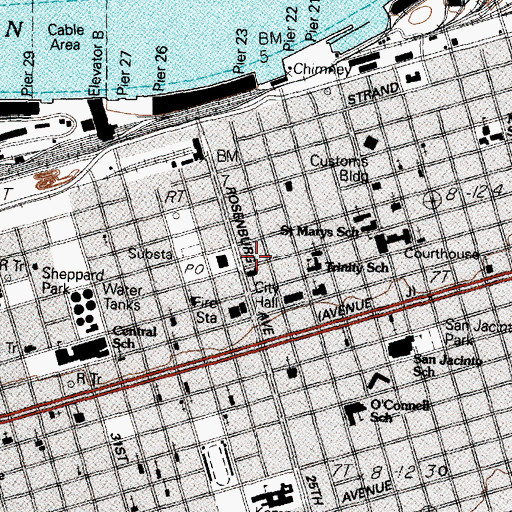 Topographic Map of First Evangelical Lutheran Church, TX