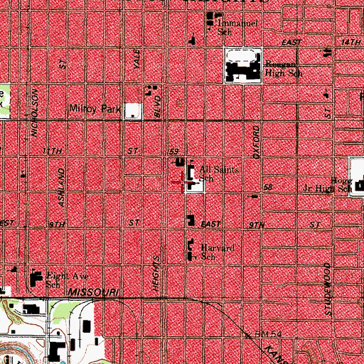 Topographic Map of All Saints Roman Catholic Church, TX