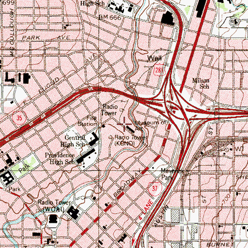 Topographic Map of San Antonio Museum of Art, TX