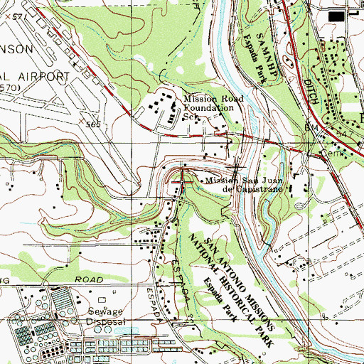 Topographic Map of Espada Aqueduct, TX