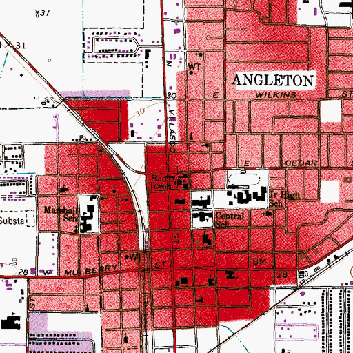 Topographic Map of Old Brazoria County Courthouse, TX