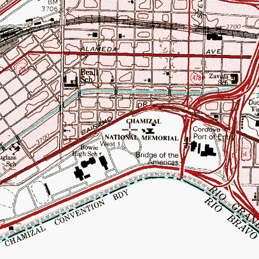 Topographic Map of Chamizal National Memorial, TX