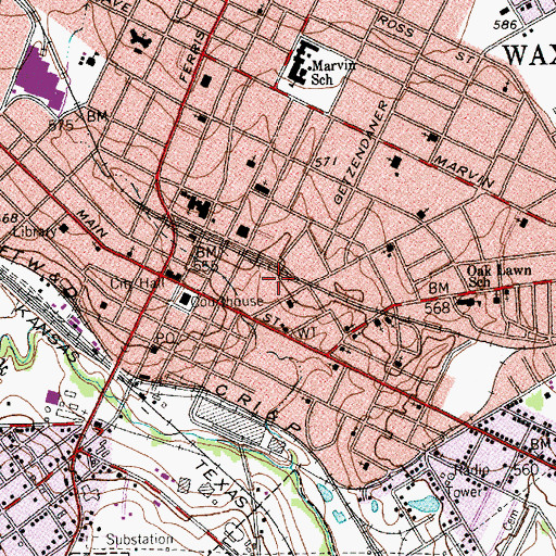 Topographic Map of Waxahachie Lumber Company, TX