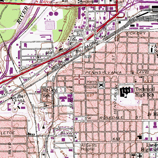 Topographic Map of Wharton-Scott House, TX