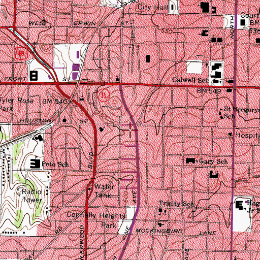 Topographic Map of Whitaker-McClendon House, TX