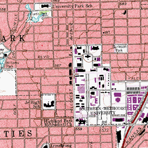 Topographic Map of Virginia Hall, TX