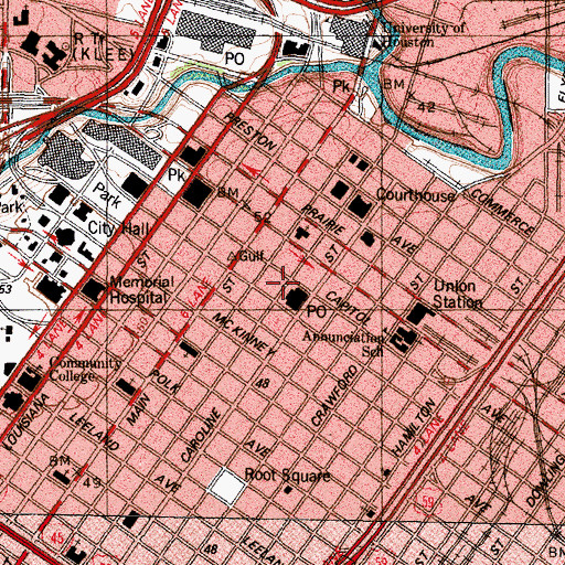 Topographic Map of United States Customhouse, TX