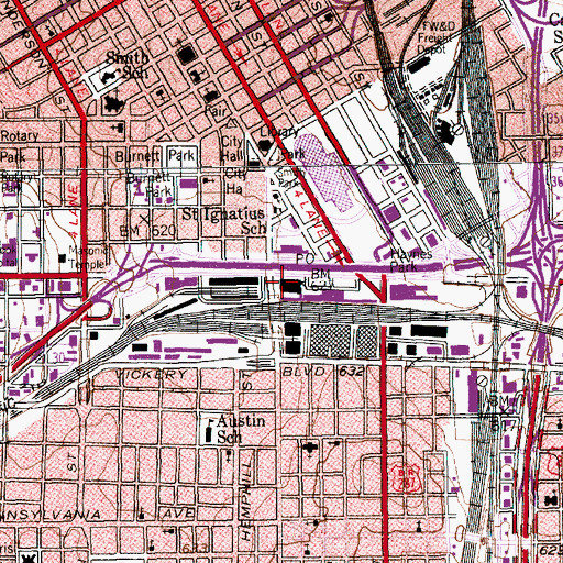 Topographic Map of Downtown Fort Worth Post Office, TX