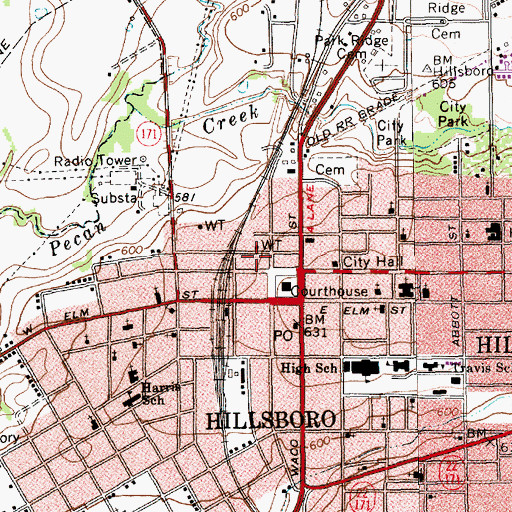 Topographic Map of Hillsboro Post Office, TX