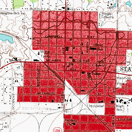 Topographic Map of Stamford Post Office, TX
