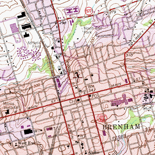 Topographic Map of Brenham Post Office, TX