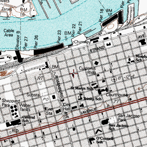 Topographic Map of Texas Building, TX