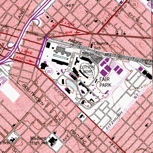 Topographic Map of Texas Centennial Exposition Buildings, TX