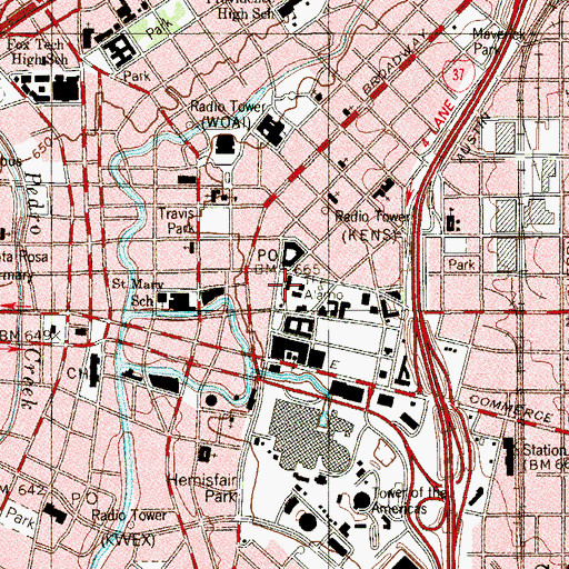 Topographic Map of The Alamo, TX