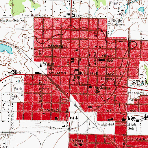 Topographic Map of Stamford City Hall, TX
