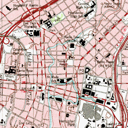 Topographic Map of Saint Anthony Hotel, TX