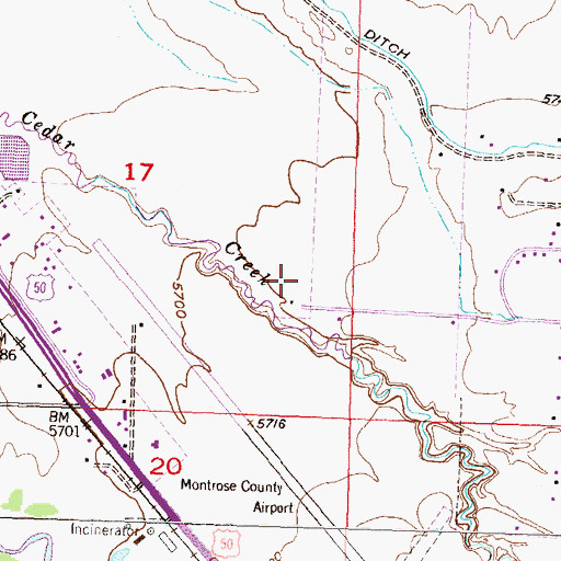 Topographic Map of Montrose Regional Airport, CO