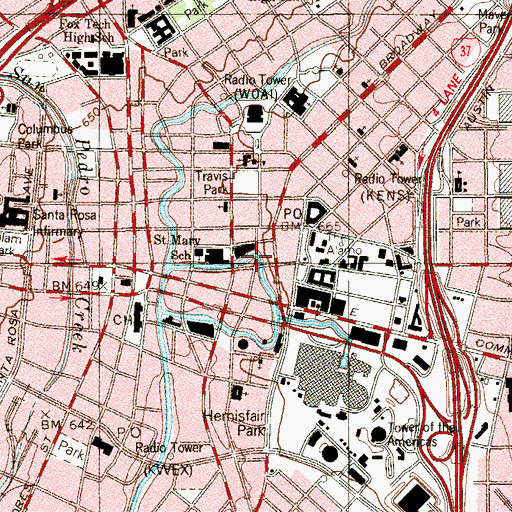Topographic Map of San Antonio Casino Club Building, TX