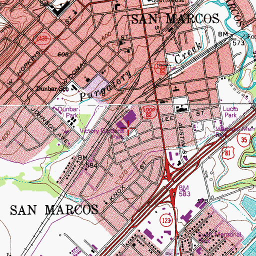 Topographic Map of San Marcos Telephone Company, TX