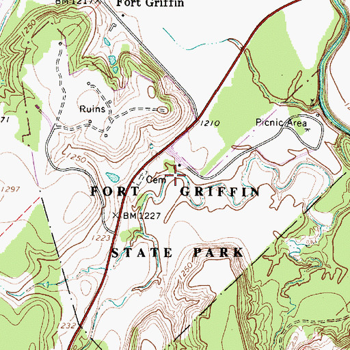 Topographic Map of Fort Griffin State Historical Park Trail, TX