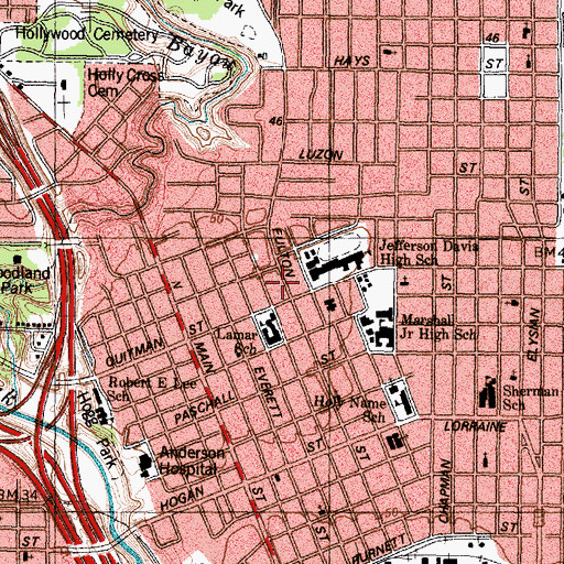 Topographic Map of Davis High School SPARK Park Trail, TX