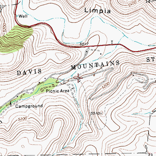 Topographic Map of Davis Mountains State Park Trail, TX