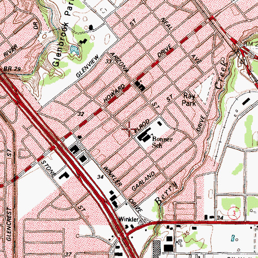 Topographic Map of Bonner Elementary SPARK Park Trail, TX