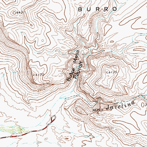 Topographic Map of Burro Mesa Pouroff Trail, TX