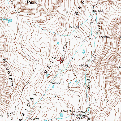 Topographic Map of Bridal Veil Basin, CO