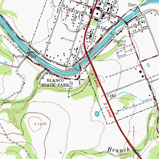 Topographic Map of Blanco State Park Trail, TX