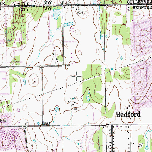 Topographic Map of Bedford Trails, TX