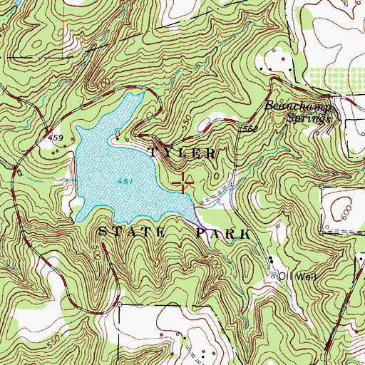 Topographic Map of Tyler State Park Trail, TX