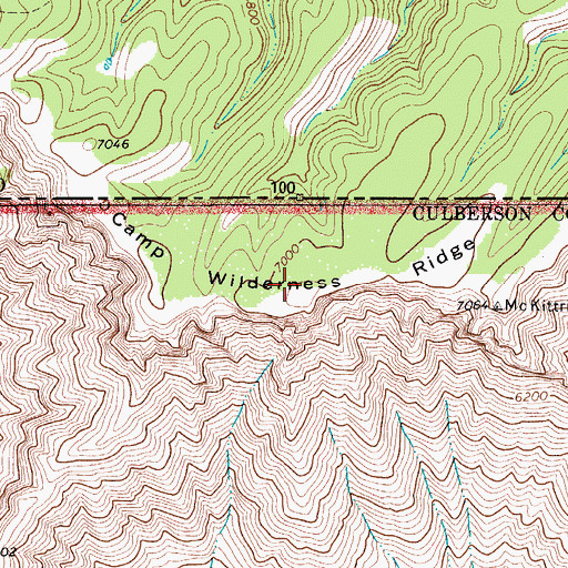 Topographic Map of Wilderness Ridge - Shumard Trail, TX