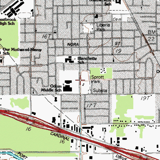 Topographic Map of Sprott Park Trail, TX