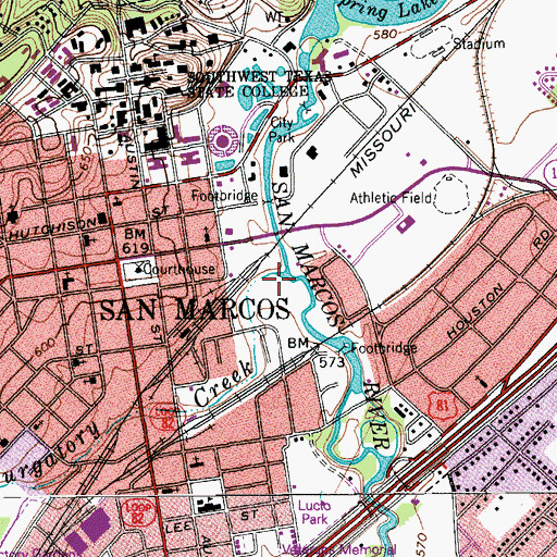 Topographic Map of San Marcos Riverwalk, TX